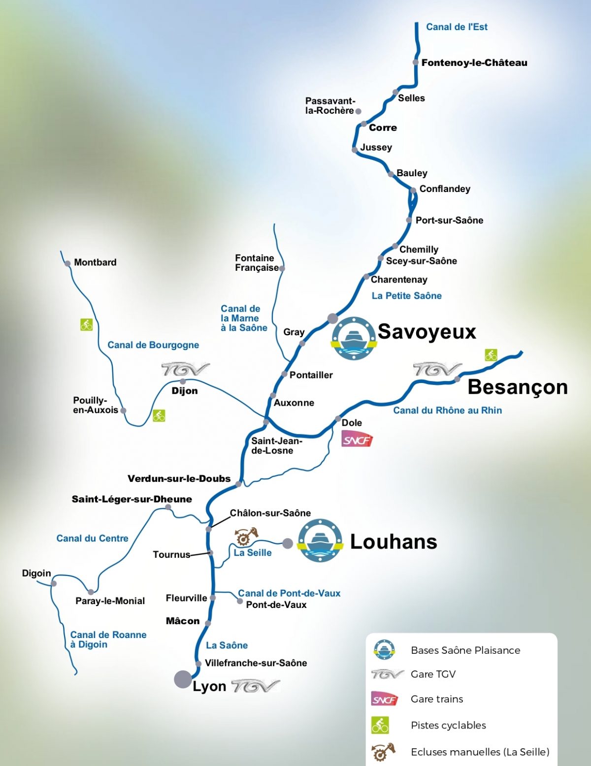 Parcours conseillés Saône Plaisance location de penichettes et